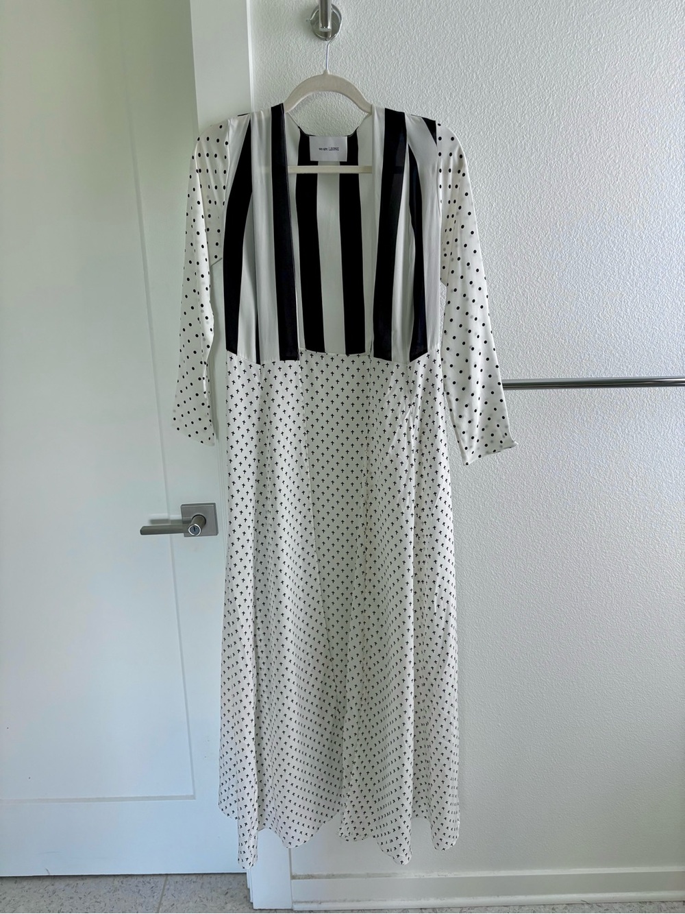 We Are Leone black and white silk robe
